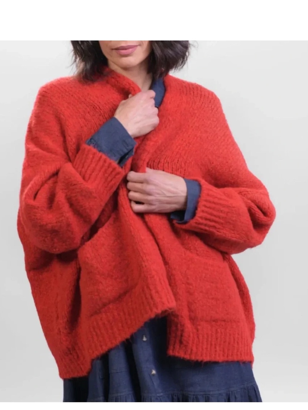 Alembika Signature Cardigan Wool Blend Chunky Knit Oversized Sweater